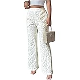 MakeMeChic Women's Floral High Waist Flare Leg Dress Pants Jacquard Work Office Trousers