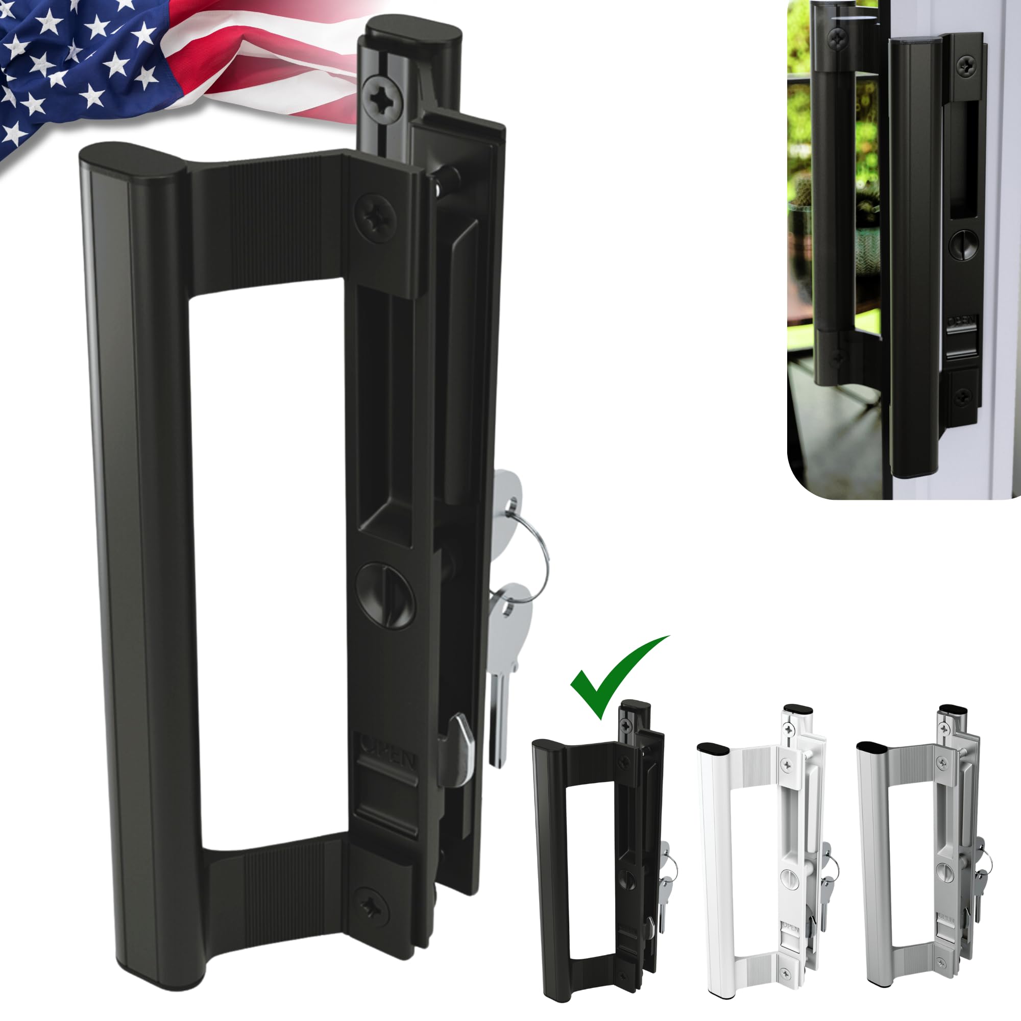 Photo 1 of T-HAKEN Sliding Glass Door Replacement with Handles on Both Sides, 6-5/8 Black - Patio Door Handle Set That is 1 in. to 1-1/8 in. Thick Used on Both Left and Right-Handed. (Keyed)