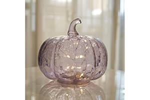 hvfun Lavender Crackle Glass Pumpkin Twinkling Light with Timer- Fall Decoration for Home-Lamps for Festive Decoration-Halloween Decorations