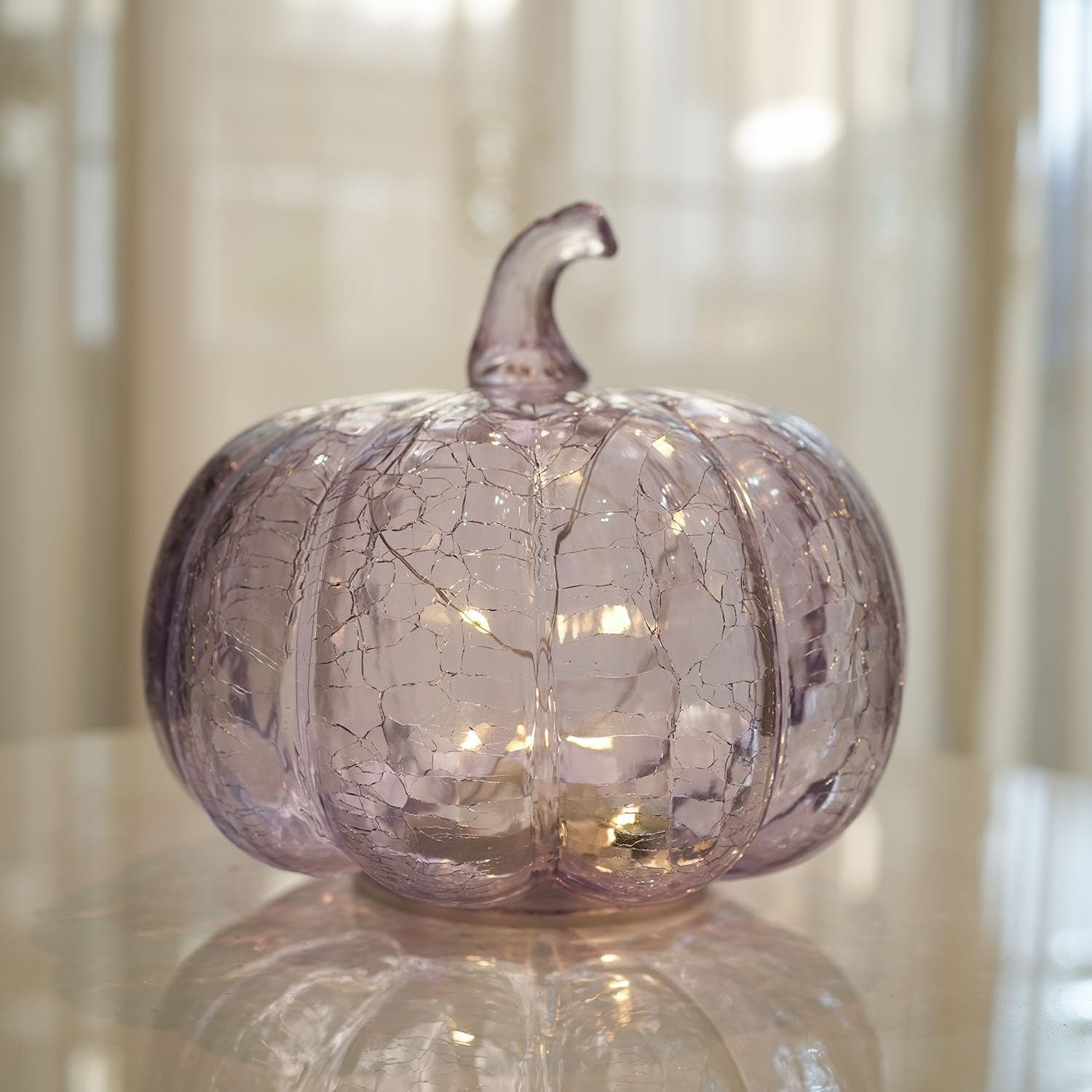hvfun Lavender Crackle Glass Pumpkin Twinkling Light with Timer- Fall Decoration for Home-Lamps for Festive Decoration-Halloween Decorations — image 1