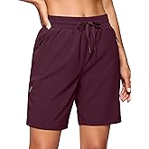 SANTINY Women's 7''/ 9'' Hiking Shorts with 3 Zipper Pockets Lightweight Quick Dry Long Athletic Golf Shorts for Women Casual