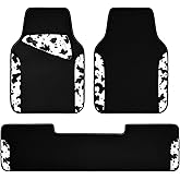 CAR PASS Waterproof Universal 3Pcs Car Floor Mats, Cow Print Car Mats Fit for SUV,Vans,sedans, Trucks,Set of Vehicles Car Carpet with Driver Heel Pad and Nibs Backing, Cute Women Girly (Black White)