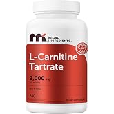 Micro Ingredients L-Carnitine Tartrate 2,000 mg, 240 Vegetarian Capsules | L-Carnitine Supplement with NAD+ | Non-GMO, Gluten Free