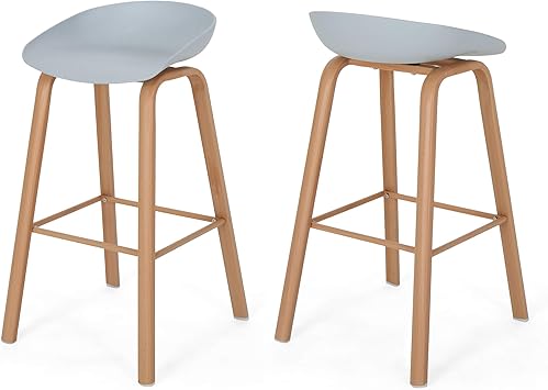 Amazon Com Christopher Knight Home Morgan 30 Modern Barstool With Iron Legs Set Of 2 Gray And Natural Finish Wood Furniture Decor