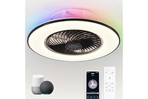 YANASO Hue Ceiling Fan - Bladeless Ceiling Fan with Lights with Alexa/Google Assistant/App Control Color Changing LED-RGB Back Ambient Light for Living Room Bedroom Kitchen,Low Profile(Black)