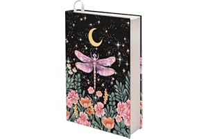 Gomyblomy Moon Dragonfly Print Book Sleeve Covers for Paperbacks Hardcover Textbooks Up to 9" x 11", Floral Flower Pattern Book Sox Stretchable Book Cover School Office Supplies, Washable Reusable