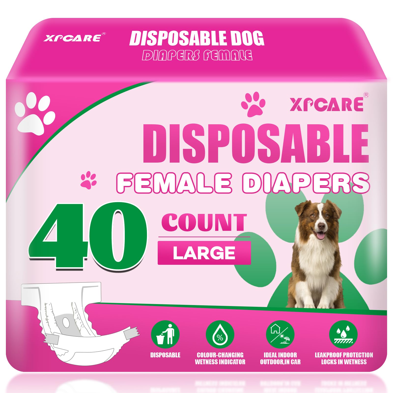 Photo 1 of **PACKAGE WAS OPENED AND A FEW TAKEN OUT**XPCARE 40 Count Disposable Female Dog Diapers, Super Absorbent, Leak Proof, Dog Diapers,Dog Period Diaper Female, for Incontinence, Estrus Female Dogs (Large)