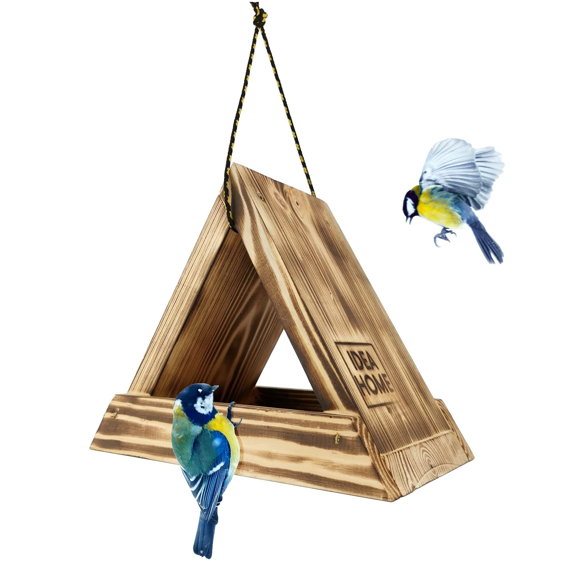 LEVIATAN MINI Wooden Bird Feeder | Chain Hanging | Outdoor Feed Tray with Roof | Ready-to-Use, No Assembly Required | Feeder for Wild Birds All Year Round, wood