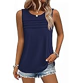 Zeagoo Womens Summer Tank Tops Sleeveless Loose Fit Tunic Blouses Dressy Casual Pleated Front Scoop Neck Boho Shirts