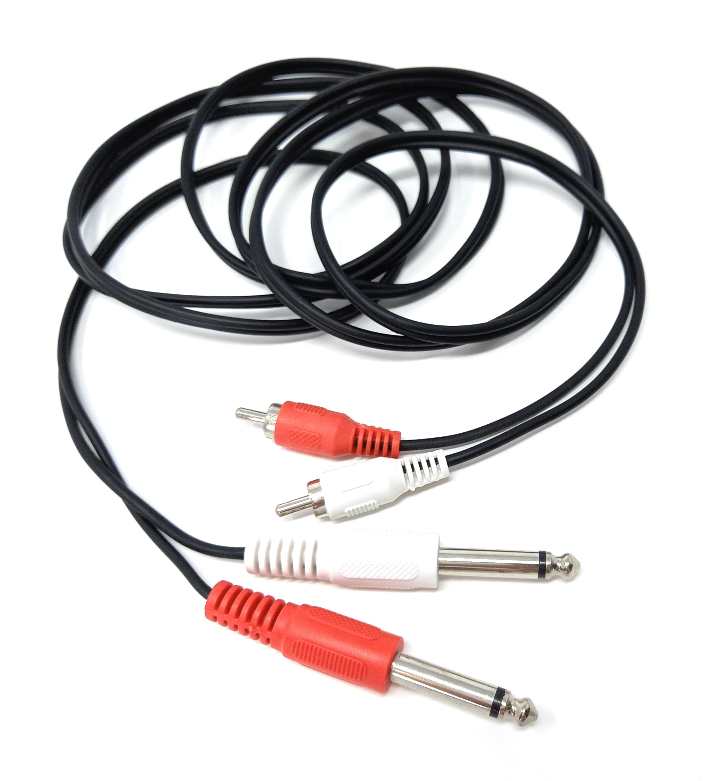 DRUT 2m Twin 6.35mm MONO Jack Plugs to 2 x RCA Phono Plugs OFC Audio Cable Male to Male Lead (6.5ft)