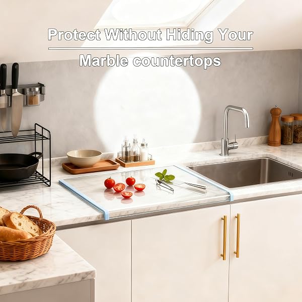 CLEAR GLASS CUTTING BOARD 17X13.3″ CUTTING BOARDS FOR KITCHEN COUNTERTOP,UPGRADED ACRYLIC CUTTING BOARD,PERFECT FOR BREAD,MEAT,VEGGIES & MORE,KITCHEN ESSENTIAL GADGETS (BLUE)
