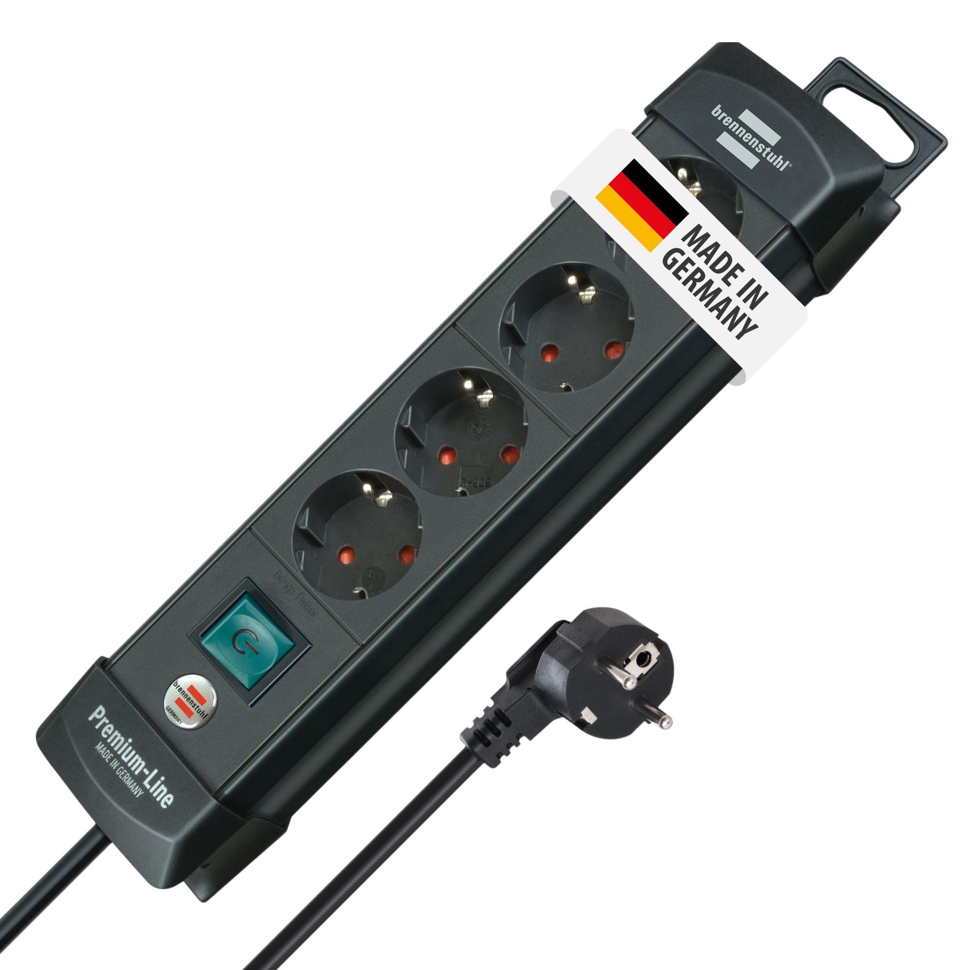 Brennenstuhl Premium-Line Steckdosenleiste 4-Fach (Mehrfachsteckdose mit Schalter und 1,8m Kabel -45° Winkel der Schutzkontakt-Steckdosen, Made in Germany) schwarz