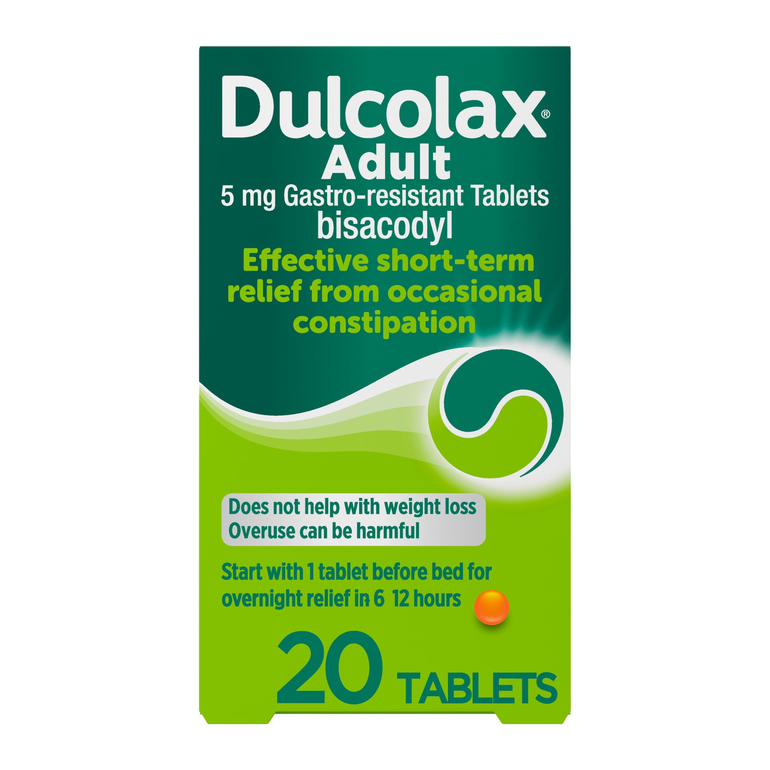 Dulcolax Adult - Constipation Relief Laxative 5mg Bisacodyl Gastro Resistant Tablets Tablets, 20 Count