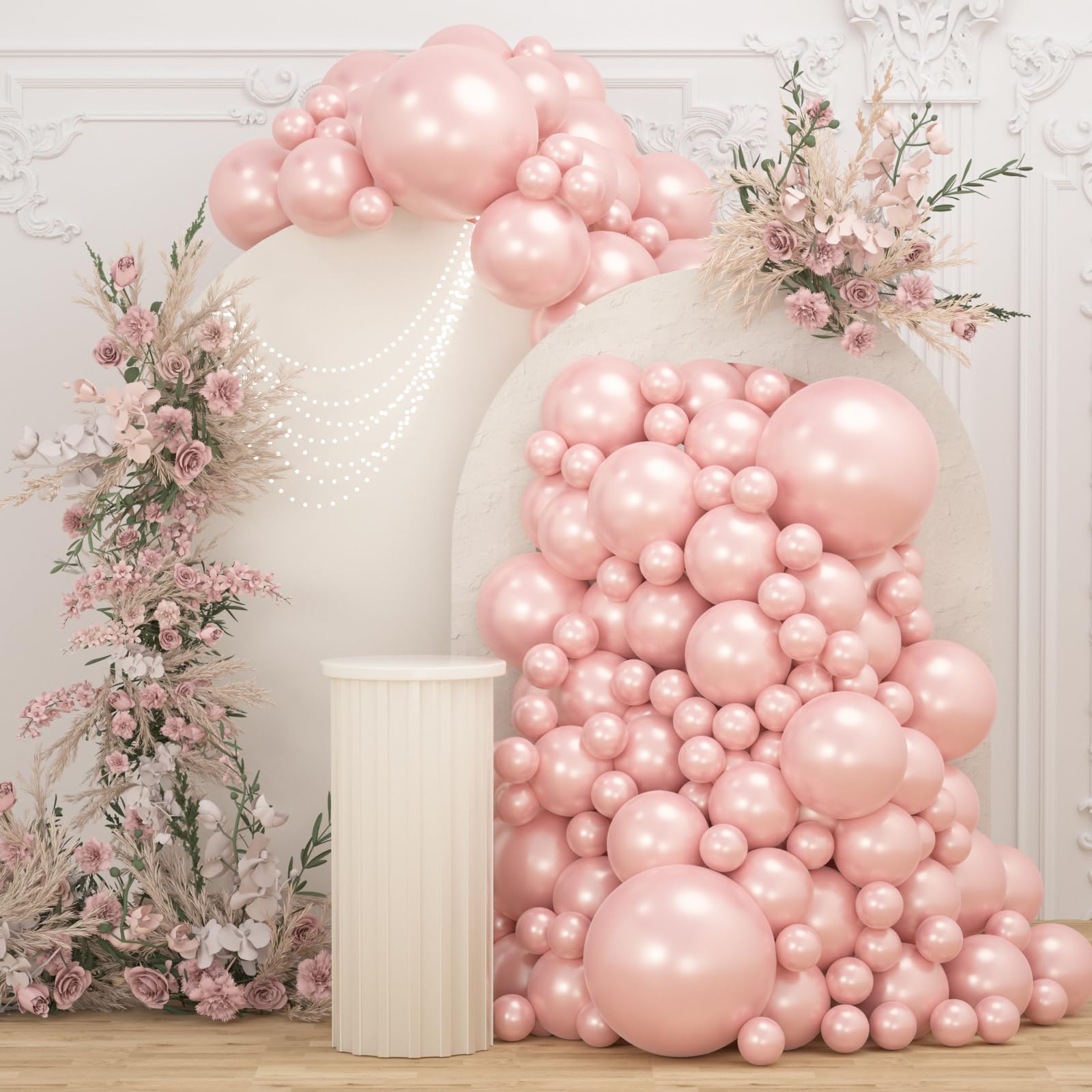 Photo 1 of 108Pcs Pearl Pink Double Stuffed Balloons Different Size, 18/12/10/5 inch Pearl Rose Blush Pink Balloons Garland Arch kit for Boho Birthday Wedding Engagement Bridal Baby Shower Party