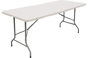 FORUP 6ft Table, Folding Utility Table, Fold-in-Half Portable Plastic Picnic Party Dining Camp Table (White)