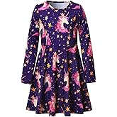 QPANCY Girls Long Sleeve Dresses Unicorn Mermaid Cat Swing Fall Winter Clothes