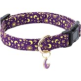 Jelwuion Cotton Dog Collar,Adjustable Cute Puppy Collar with Moon Patterned Design for Small Medium Large Dogs,Soft and Fancy Pet Collar with Safety Buckle for Girl Boy Dogs (Purple Moon, S)
