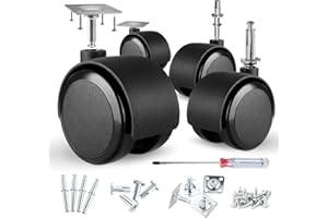 APLLAMO 2 inch Caster Wheels (casters Set of 4) 5/16 inch Valve stem and Rotating top Plate Installation Options,Heavy Duty casters Total Load Capacity 1000LBS, Replaceable Wheels for Furniture(Black)