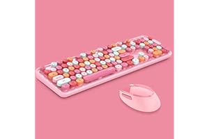 2.4G Full-Size Wireless Keyboard and Mouse Combo, Multi-Color Typewriter Style Round Keycap, Cute Candy Colors, Compatible wi