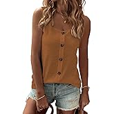 SHEWIN Womens Tank Tops Solid Button Crewneck Sleeveless Summer Tops Loose Fit
