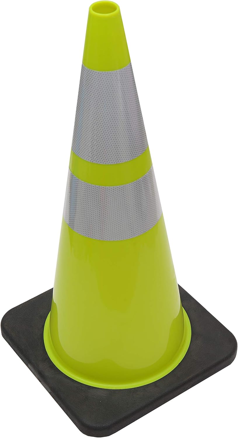 CJ Safety 28" Lime Green PVC Traffic Safety Cones with