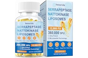 hessrida Nattokinase 12,000 FU Serrapeptase 360,000 SPU Supplement for Men & Women, Liposomal Super Enzymes Capsules with Inulin for Digestion, Gut & Circulatory, 60 Capsules