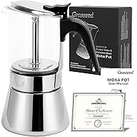 Grasseed Luxurious Crystal Glass & Stainless Steel Moka Pot, Stovetop Espresso Maker for Flavored Strong Coffee, Italian…