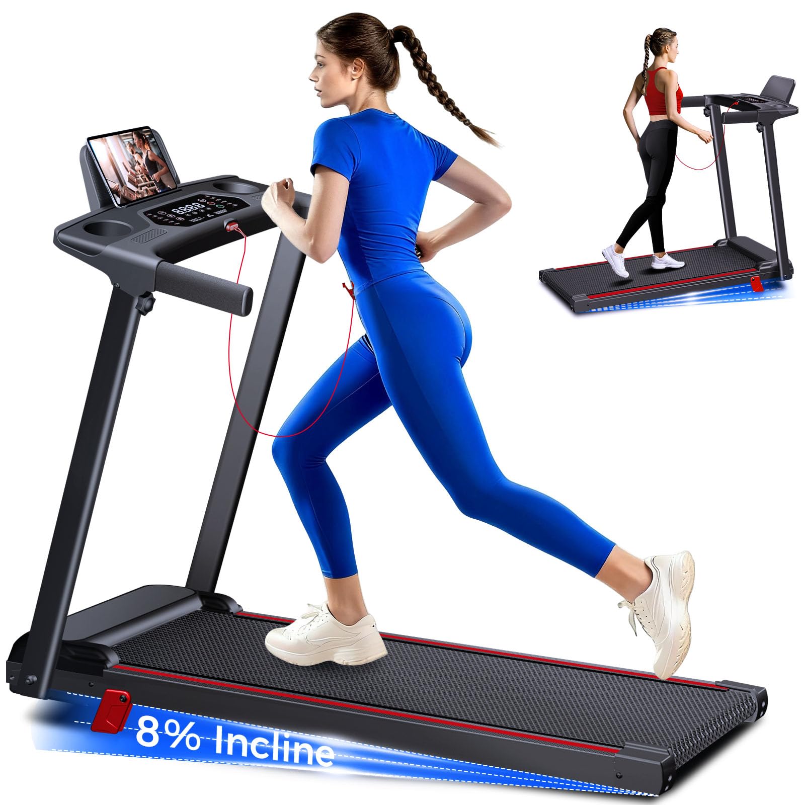 Photo 1 of ***FACTORY SEALED***Treadmill with 8% Incline, Walking Pad Treadmill with Handle Bar, Portable Folding Treadmills for Running and Walking, 3.0HP Brushless Motorized, 5 Layers Shock-Absorbing