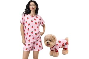 XPUDAC Matching Dog and Owner Clothes Womens Pajama Set Loungewear Short Sleeve Tee and Shorts, Owner and Pet Pajamas are Sold Separately, S