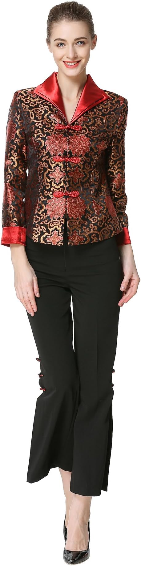 Bitablue Women's Flowers of Rich and Honor Chinese Brocade Jacket Black