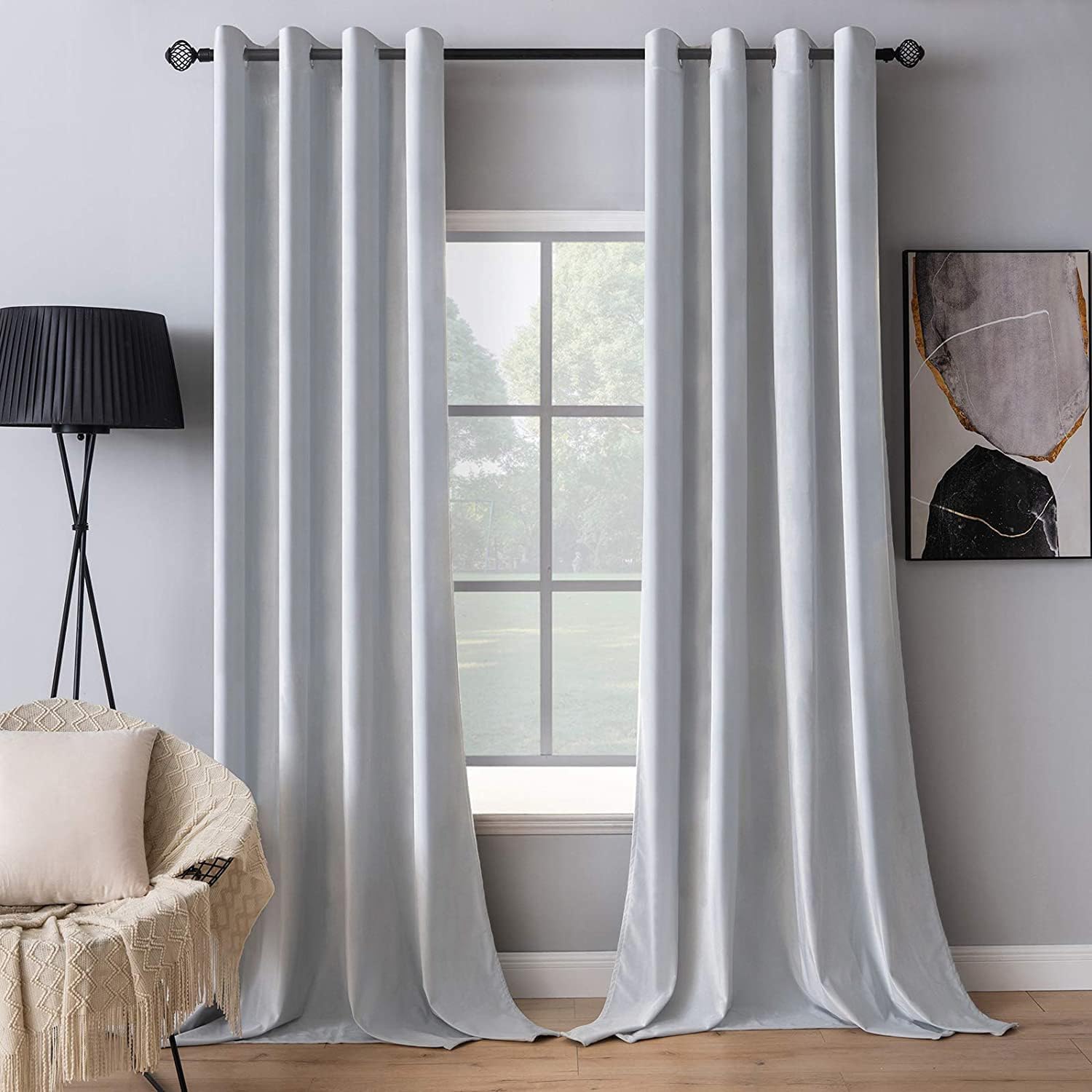 MIULEE Greyish White Velvet Curtains for Bedroom 2 Panel Set 88 Inch Drop Curtains, Soft Elegent Home Decor Velvet Curtain Living Room, Sun Blocking Room Darkening Thermal Eyelet Curtain 55x88 Inch