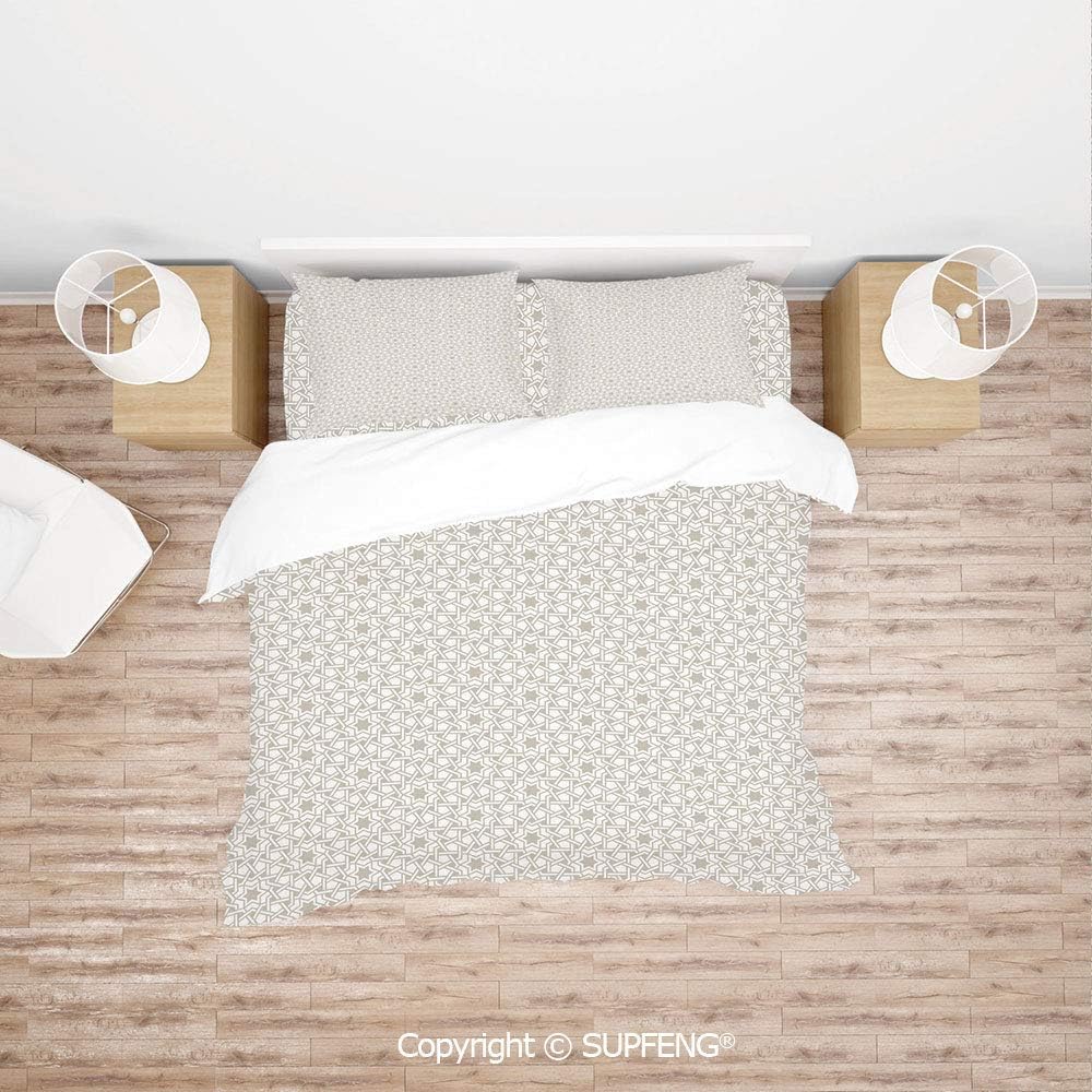 3D Duvet Cover Bedding Sets Classical Line Pattern Middle Eastern Cultures with Stars Oriental Arabic Motifs Decorative ( Comforter Not Included) Soft, Breathable, Hypoallergenic, Fade Resistant