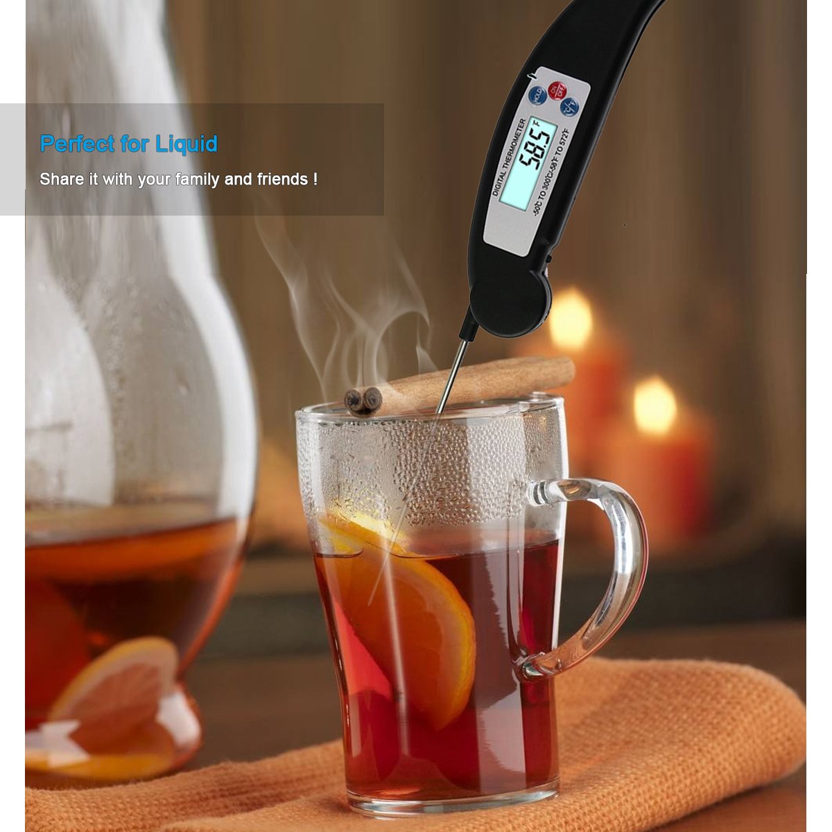 ALLESCOOL Digital Food Thermometer, Instant Read Meat Thermometer with Foldable Probe,Probe for Kitchen Cooking, BBQ, Poultry, Grill Food, Fast & Auto On/Off(black)