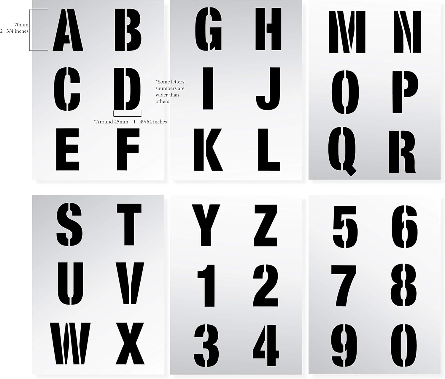 Dovetails Vintage Letter Stencil 70 mm Tall Modern Style Capital Letters and Numbers, off white, 6 Sheets of 295 x 200mm - Image 3