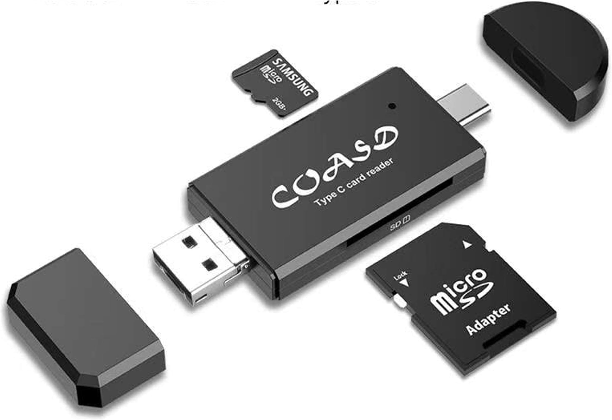 COASD Memory Card Reader SD OTG Adapter and USB 2.0 Portable for SDXC, SDHC, SD, MMC, RS-MMC, Micro SDXC, Micro SD, Micro SDHC Card and UHS-I Card (3 in 1)