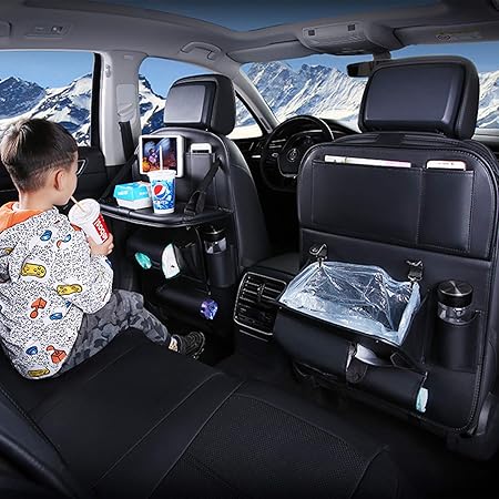 Amazon 車用シートバックポケット アップグレード 車用ゴミ箱機能付き 車用収納ポケット 折り畳みテーブル付き Pu素材パレット 車の収納ボックス シートバックポケット 多機能 防水防汚 後部座席収納 大容量 １pack 車 バイク 車 バイク