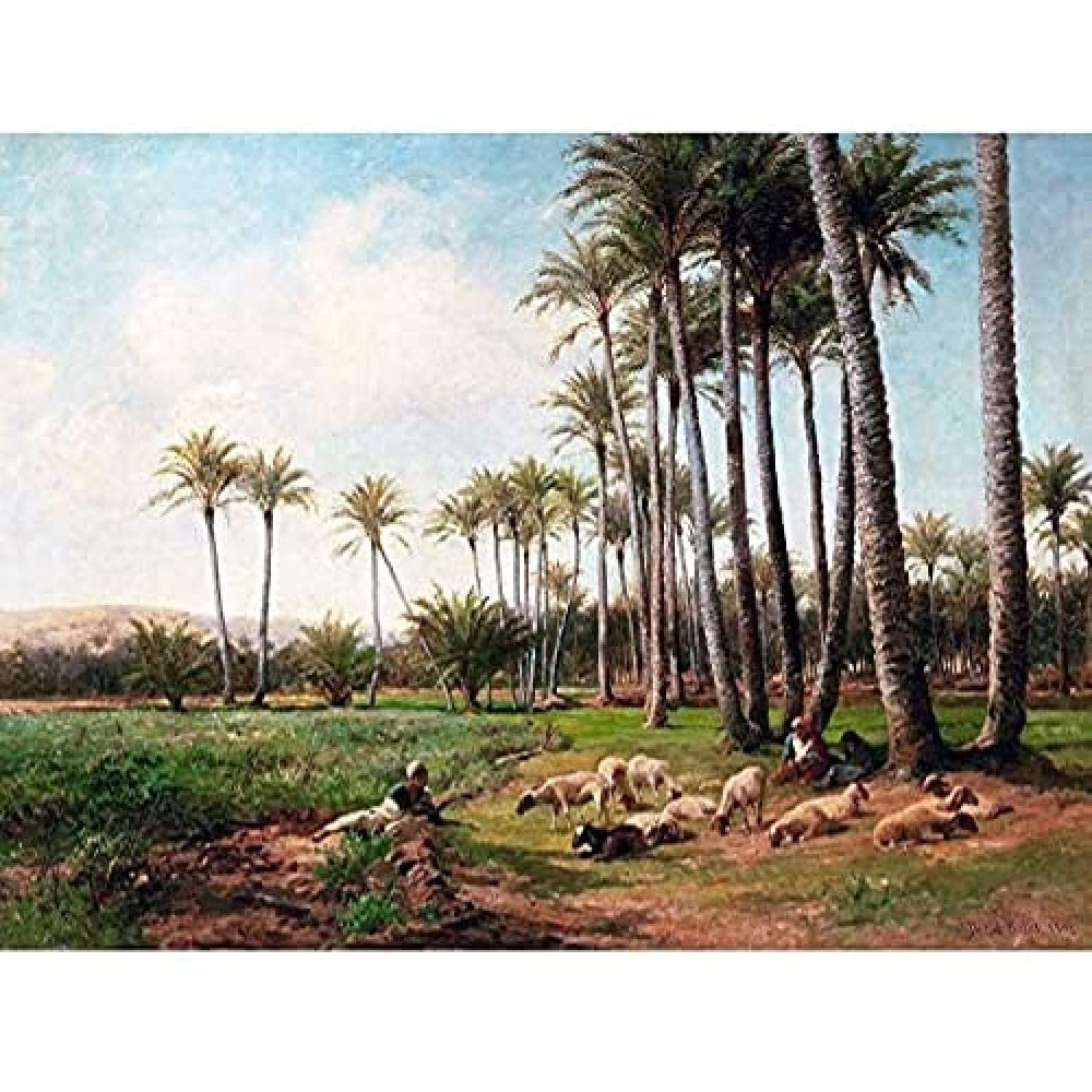 Bates Oasis Desert Sheep Lamb Palm Trees Painting Art Print Canvas Premium Wall Decor Poster Mural