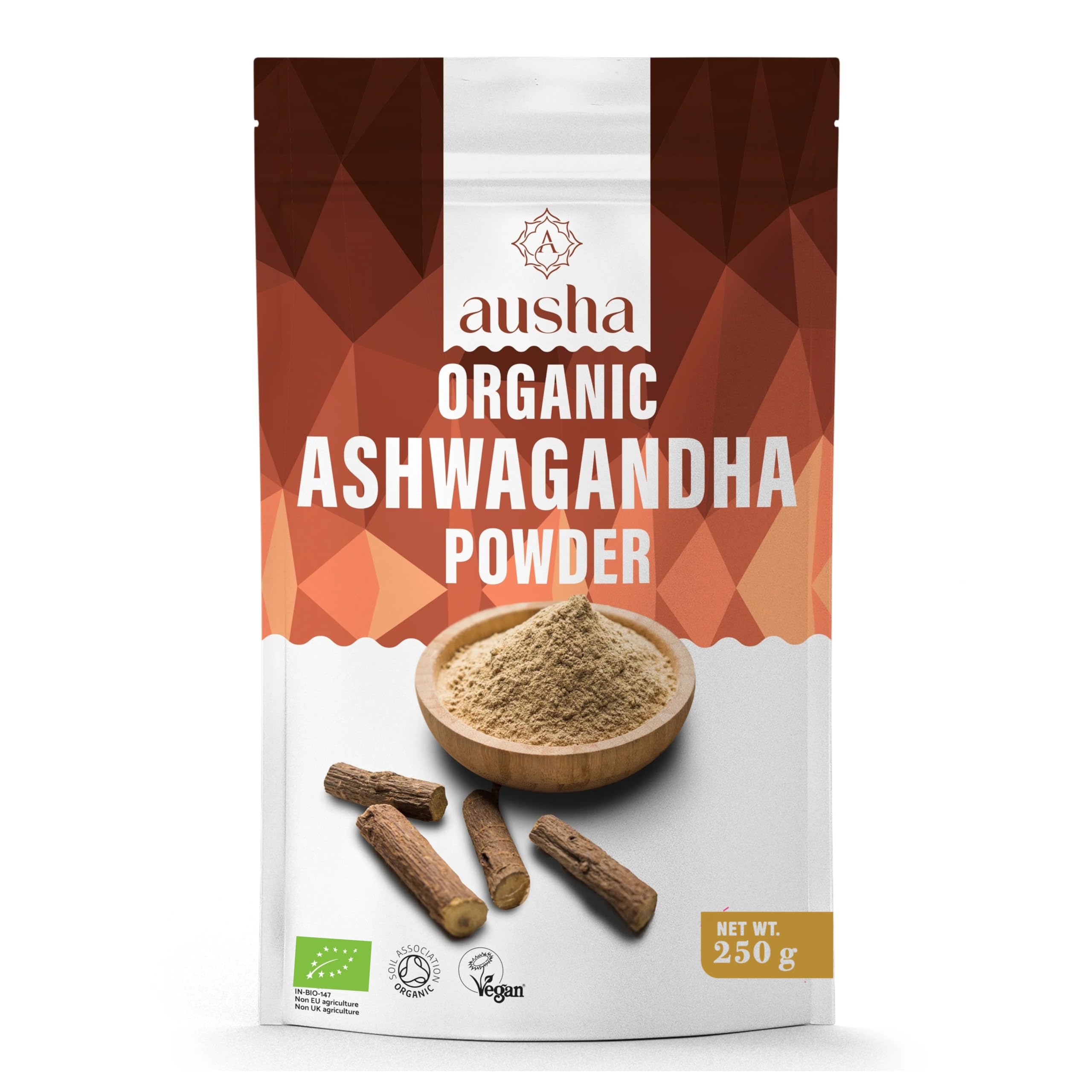 Ausha Organic Ashwagandha Powder 500g - for Stress and Anxiety Relief, Energy, Sleep Aid - UK Certified Organic by Soil Association - Source of Vitamins and Minerals - Adaptogen