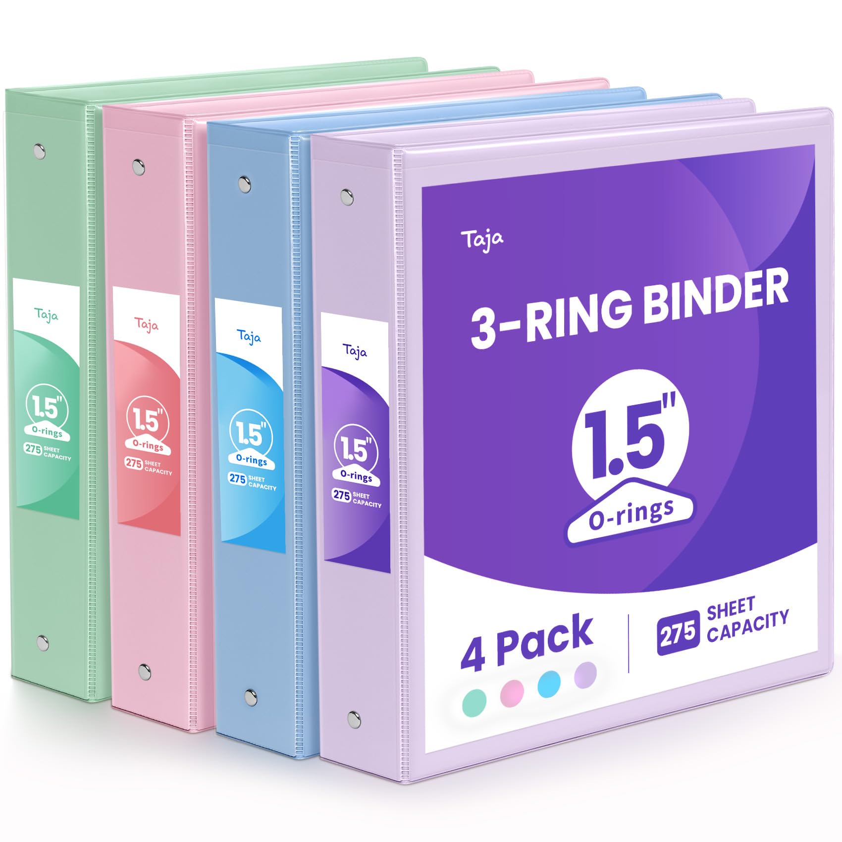 Photo 1 of 1.5 Inch Binders 3 Ring 4 Pack, PVC Free 1 1/2 View Binder (Fits 8.5" x 11" Letter Size Papers), Perfect for School & Office Supplies, Pastel Colors