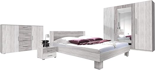 Schlafzimmer Set Vera Elegante Bett Kommode Drehturenschrank Kleiderschrank 2 Grossen Familienbett Schlafmobel Nachttische Ehebett Farbauswahl 180x200 Cm Canyon Arctic Pine Hell Dunkel Amazon De Kuche Haushalt