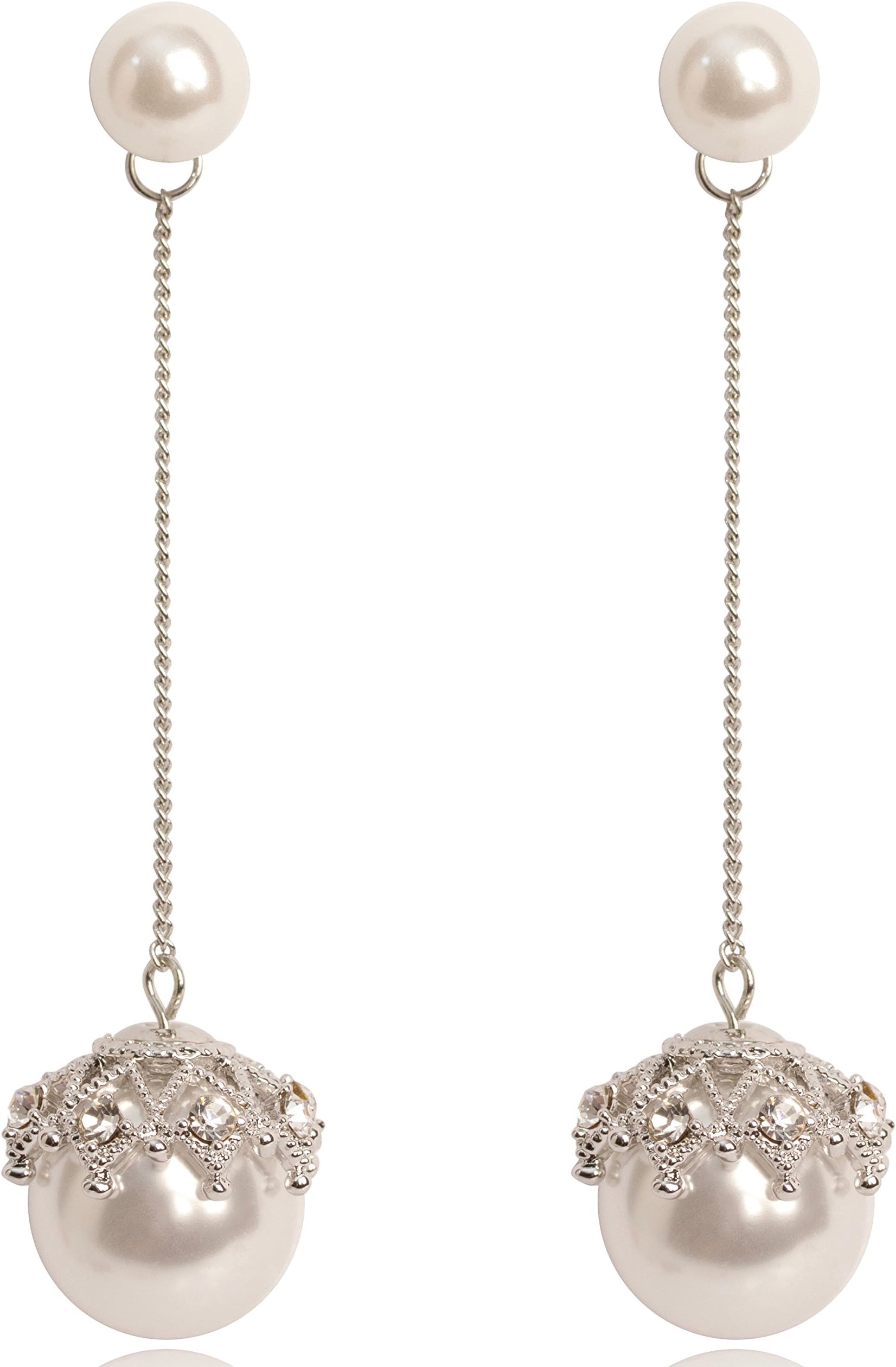 Fashion jewelry crystal encrusted big ball statement immitation pearl earrings