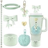 Hpebl 7PCS Bow of Stanley Cup Accessories Set 30/40 Oz Pearl Charms for Stanley Decorations Water Bottle Tumbler Accessories Including Bow Straw Topper, Pom Pom Keychain, Tumbler Boot 30/40 Oz