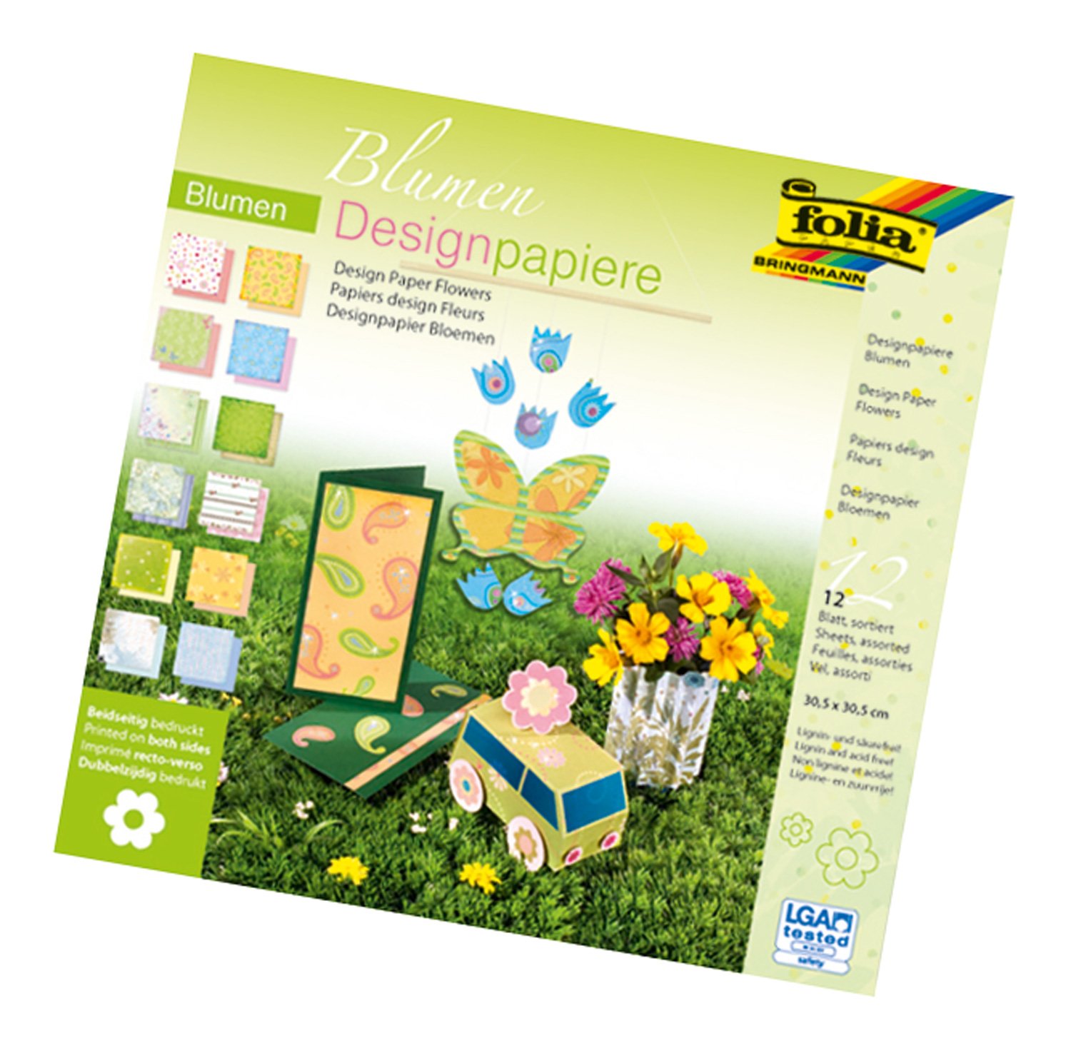 Folia 10149 Block Flower 30.5 x 30.5 cm Design Paper 12 Sheets, Assorted