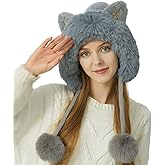 Women Winter Peruvian Cover Ears Beanie Hat Ear Flaps Sherpa Ski Snow Hats Knit Fleece Lined 3 Pom Pom