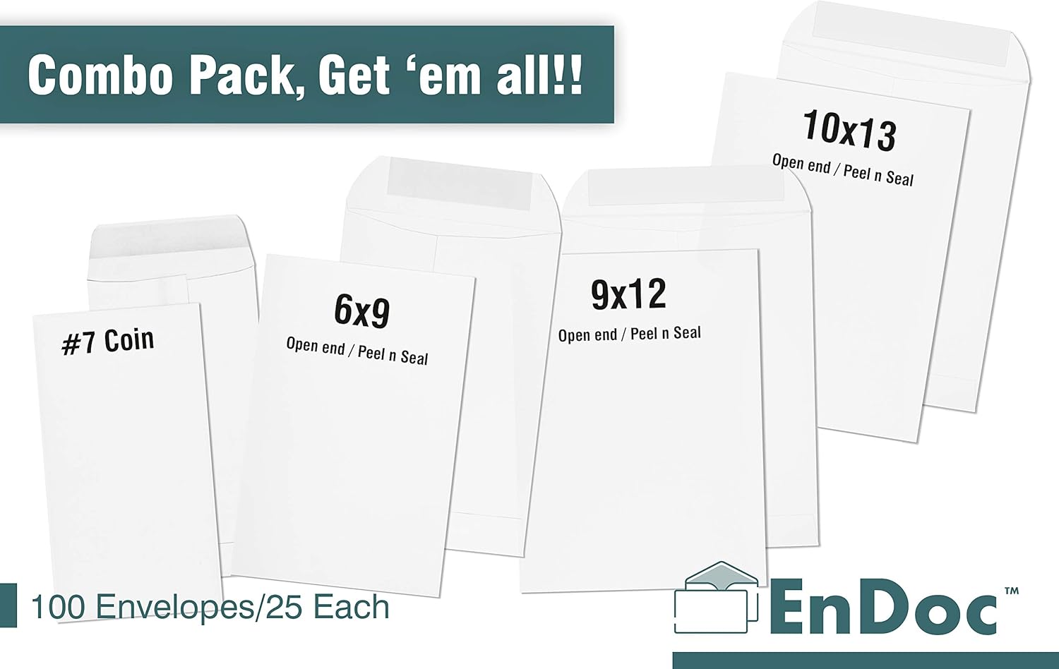 EnDoc 10x13 Open End Self Seal Envelopes - Bright White 28lb Heavyweight Paper 10 x 13 Inches Envelope for Home, Mailing Documents, Office, Business, Legal or School - 35 Pack : Office Products