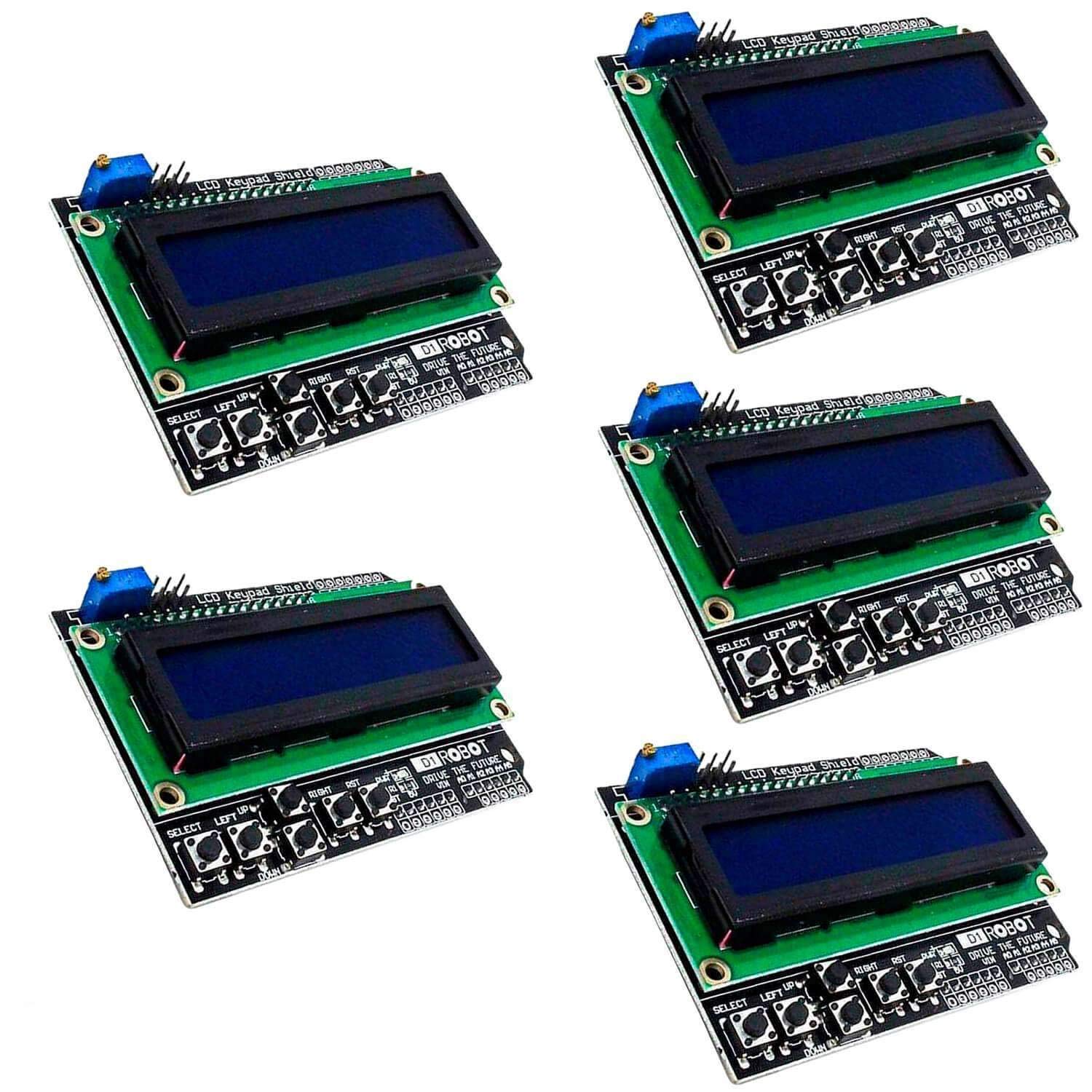 AZDelivery Compatible wtih HD44780 LCD Keypad Shield 16x2 LCD1602 Expansion Board Module Display IIC 5V compatible with Arduino Including E-Book! (Pack of 5)