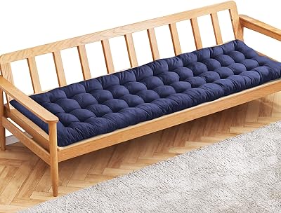 PLULON Blue Garden Bench Cushion 120x48cm 2/3 Seater Pillowy Seat Pad
