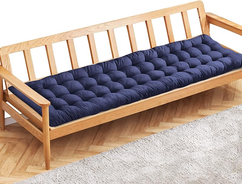PLULON Blue Garden Bench Cushion 120x48cm 2/3 Seater Pillowy Seat Pad