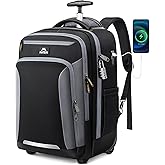 MATEIN Rolling Backpack with Wheels, Flight Approved Anti Theft Rolling Bookbag Fits 17" Laptop, Roller Carry On Luggage Wheeled College School Suitcase Travel Bag with USB Port for Men Women, Black