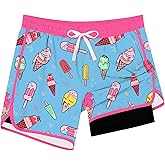 Cozople Boys Swim Trunks with Compression Liner Vintage Bathing Suit Quick Dry Swim Short Swimsuit 7-16T